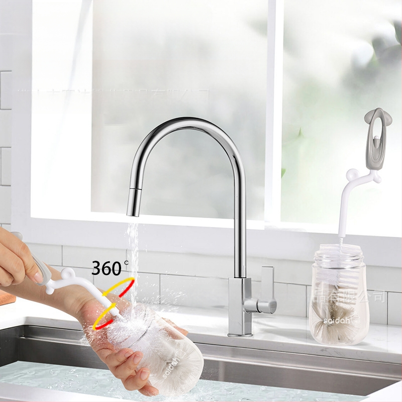 SAIDAH Pasukamas kūdikių butelių šepetėlis su nailoninėmis šerelėmis — tinkamas kūdikių buteliukams, vandens buteliams ir puodeliams