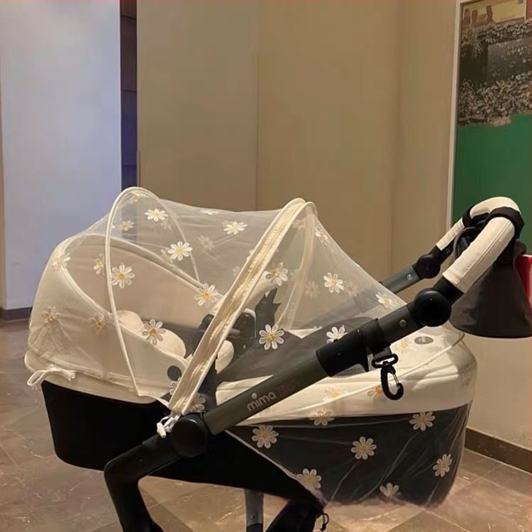 Москитна мрежа за бебешка количка, пролет-лято, полиестер, стоманена рамка, без монтаж, шев с маргаритка