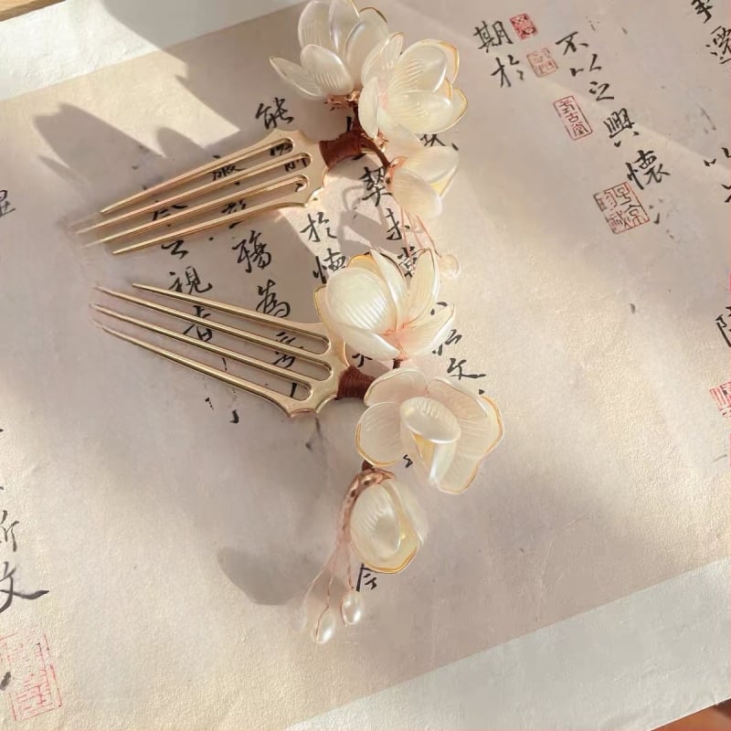 Magnolijos plaukų aksesuaras: pagamintas iš lydinio, saldus stilius, gėlių dekoras, rankų darbo, tinka festivaliams