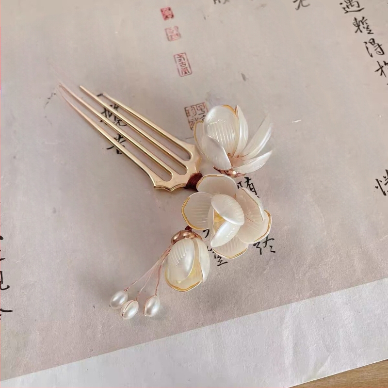 Magnolijos plaukų aksesuaras: pagamintas iš lydinio, saldus stilius, gėlių dekoras, rankų darbo, tinka festivaliams