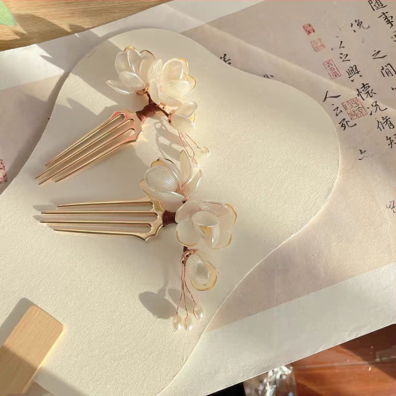 Magnolijos plaukų aksesuaras: pagamintas iš lydinio, saldus stilius, gėlių dekoras, rankų darbo, tinka festivaliams