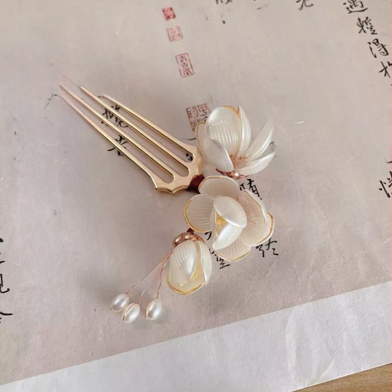 Magnolijos plaukų aksesuaras: pagamintas iš lydinio, saldus stilius, gėlių dekoras, rankų darbo, tinka festivaliams