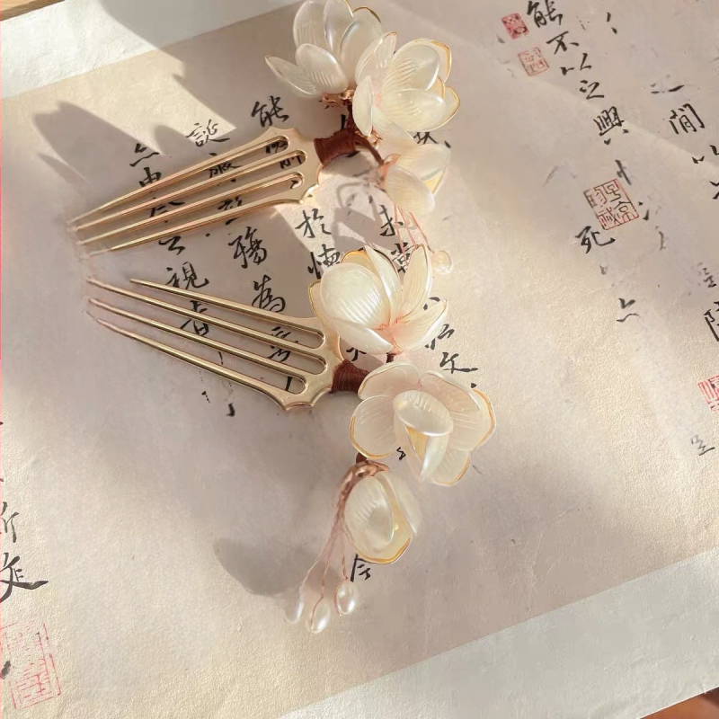 Magnolijos plaukų aksesuaras: pagamintas iš lydinio, saldus stilius, gėlių dekoras, rankų darbo, tinka festivaliams