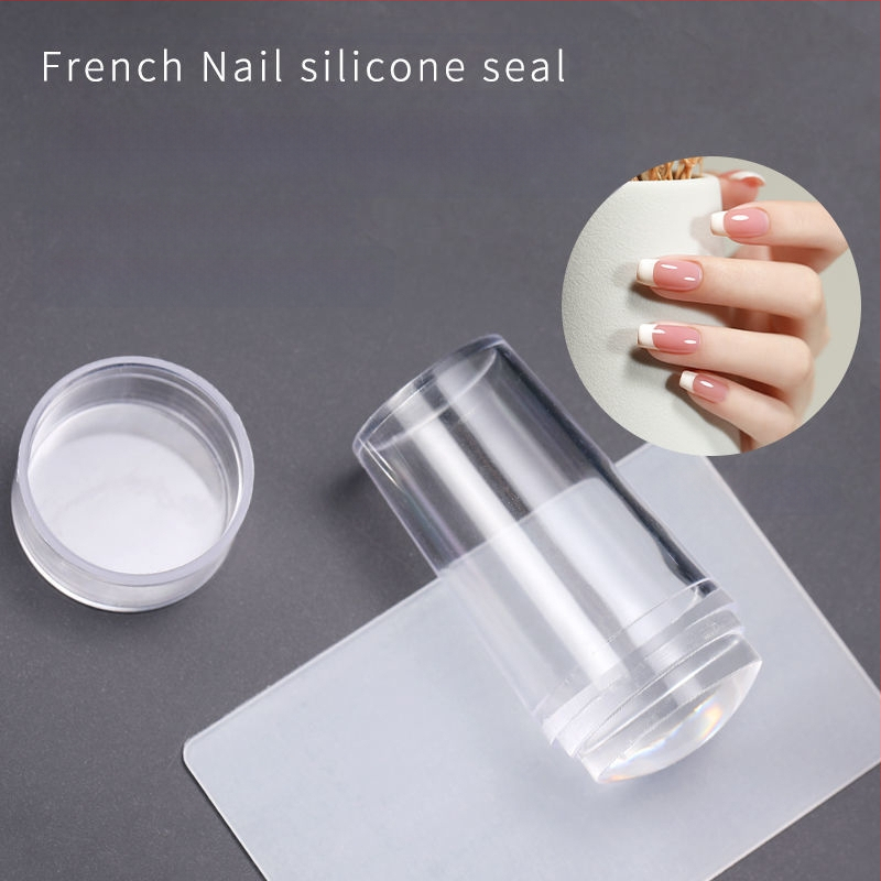 Nagų spaudimo įrankis su dvigubos galvos spaudu, silikoniniu gaubteliu, skaidria galva ir plieno plokštelės šablonu prancūziškam manikiūrui