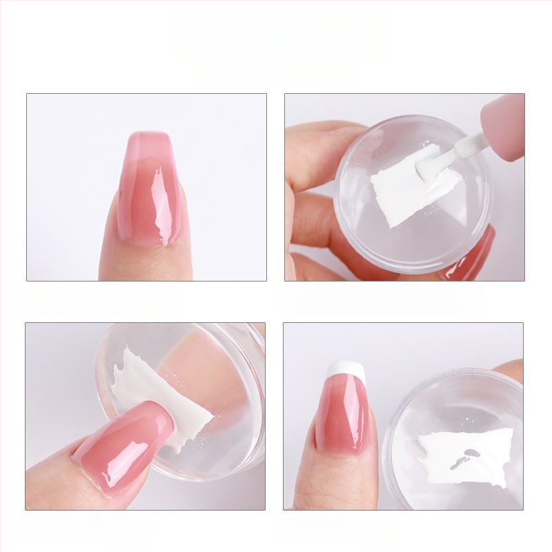 Nagų spaudimo įrankis su dvigubos galvos spaudu, silikoniniu gaubteliu, skaidria galva ir plieno plokštelės šablonu prancūziškam manikiūrui