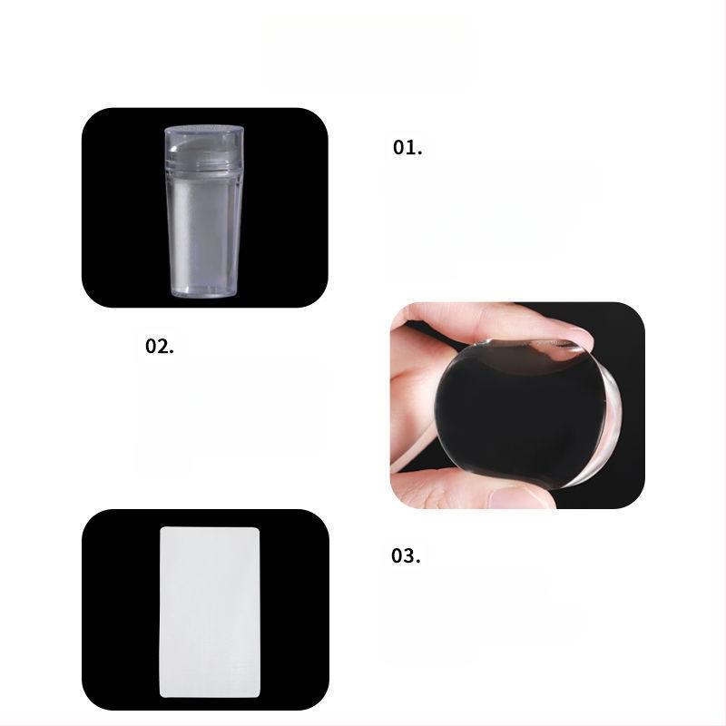 Nagų spaudimo įrankis su dvigubos galvos spaudu, silikoniniu gaubteliu, skaidria galva ir plieno plokštelės šablonu prancūziškam manikiūrui