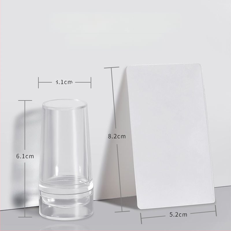 Nagų spaudimo įrankis su dvigubos galvos spaudu, silikoniniu gaubteliu, skaidria galva ir plieno plokštelės šablonu prancūziškam manikiūrui