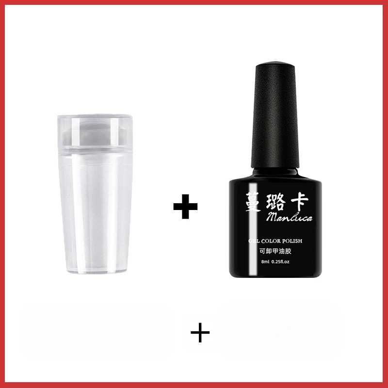 Nagų spaudimo įrankis su dvigubos galvos spaudu, silikoniniu gaubteliu, skaidria galva ir plieno plokštelės šablonu prancūziškam manikiūrui