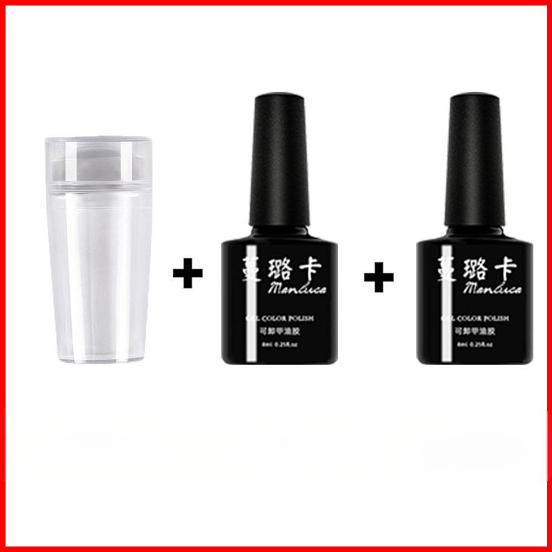 Nagų spaudimo įrankis su dvigubos galvos spaudu, silikoniniu gaubteliu, skaidria galva ir plieno plokštelės šablonu prancūziškam manikiūrui