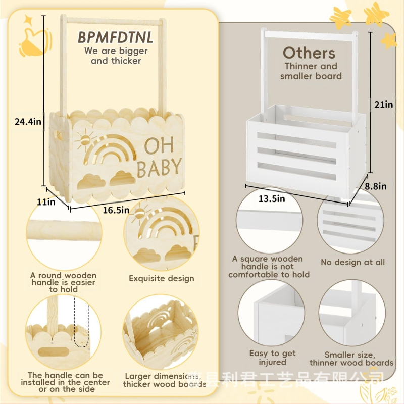 Φορητό ξύλινο κουτί αποθήκευσης με χαρακτική | Υλικό: ξύλο; Μοντέλο: Φορητό ξύλινο κουτί; Σκοπός: αποθήκευση βρεφικών ρούχων και παιχνιδιών