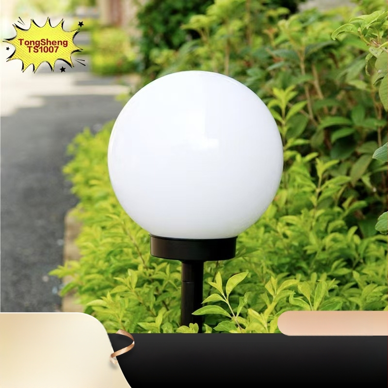 Saulės energijos vejų lemputė su apvaliu lempučių galvutė, įsmeigiamas į žemę, TS1002 plastikinė korpusas, 1.2V, <1W, nuolatinis apšvietimas 6–12 val