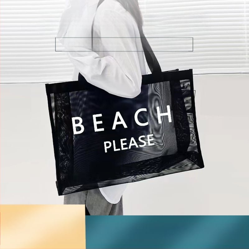 Didelio talpumo kvėpuojantis tinklinis pirkinių maišelis su rankena, galimas logotipo spausdinimas, spausdinimo būdai: šilumos perdavimas, serigrafija, ofsetas, reljefinis spausdinimas