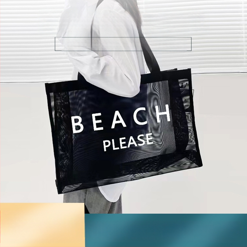 Didelio talpumo kvėpuojantis tinklinis pirkinių maišelis su rankena, galimas logotipo spausdinimas, spausdinimo būdai: šilumos perdavimas, serigrafija, ofsetas, reljefinis spausdinimas