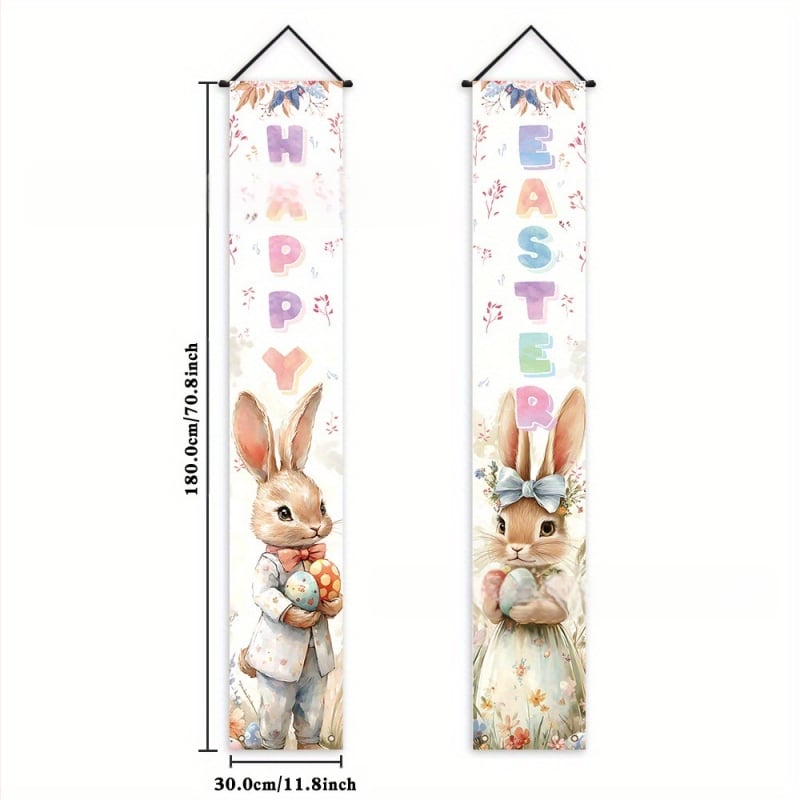 Velykų lauko banneris su kiškiu — Prekės ženklas: Tiger tiger rabbit; Vėliavos audinys: poliesteris; Vėliavos stulpo medžiaga: plastikas; Spaudos metodas: skaitmeninis spausdinimas; Spausdintas logotipas: Taip