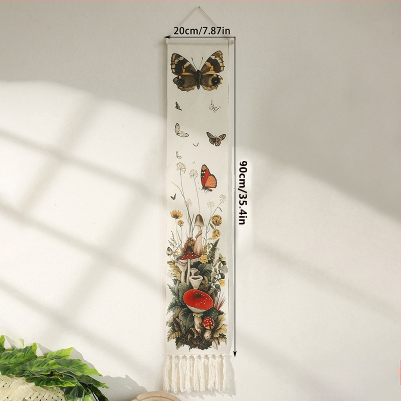 Rankų audimo sieninis gobelenas su drugelio raštu ir kutais, medvilnė, etniniam stiliui