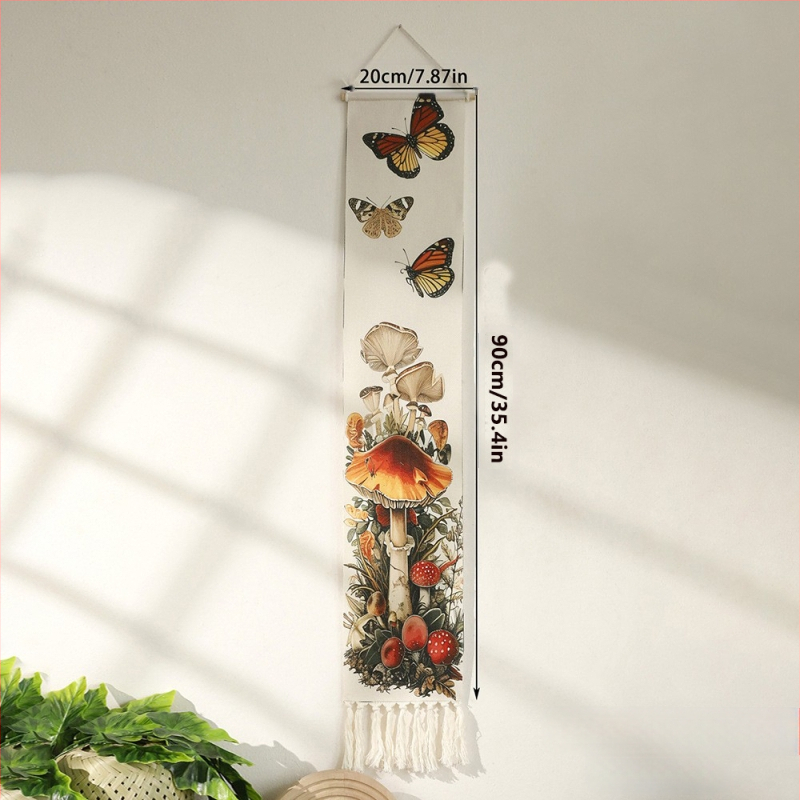 Rankų audimo sieninis gobelenas su drugelio raštu ir kutais, medvilnė, etniniam stiliui