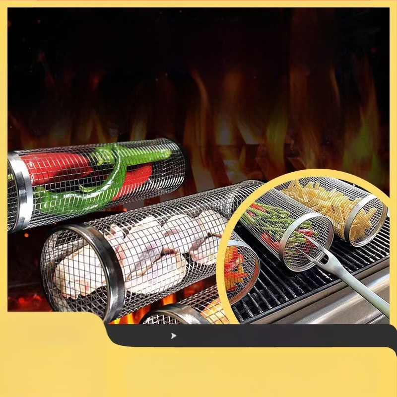 Кръгла неръждаема стомана ролкова барбекю клетка с електроплакиране и полиране; преносима, лесна за почистване и устойчива на ръжда; възможна персонализация