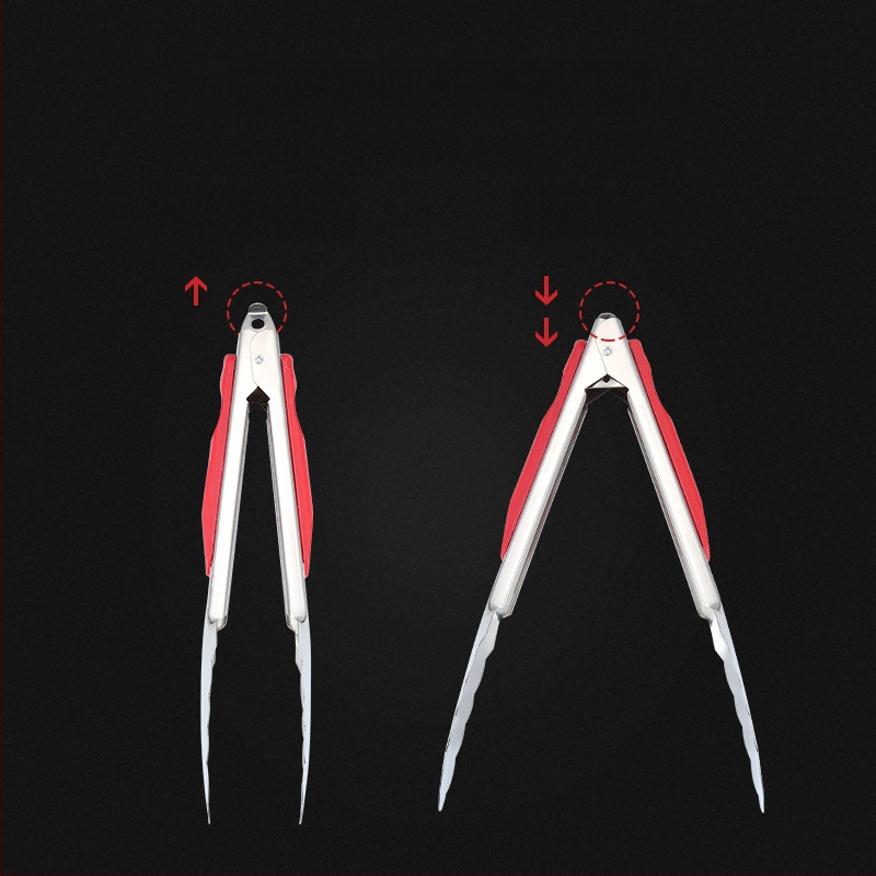 Raudonos rankenos nerūdijančio plieno maisto klipsos, neslystantis, atsparus aukštoms temperatūroms, daugiafunkcinis virtuvės klipsas duonai ir daržovėms, dydžiai 9, 12 arba 14 colių