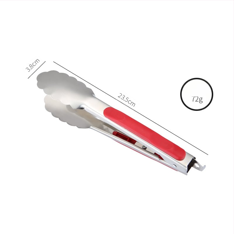 Raudonos rankenos nerūdijančio plieno maisto klipsos, neslystantis, atsparus aukštoms temperatūroms, daugiafunkcinis virtuvės klipsas duonai ir daržovėms, dydžiai 9, 12 arba 14 colių