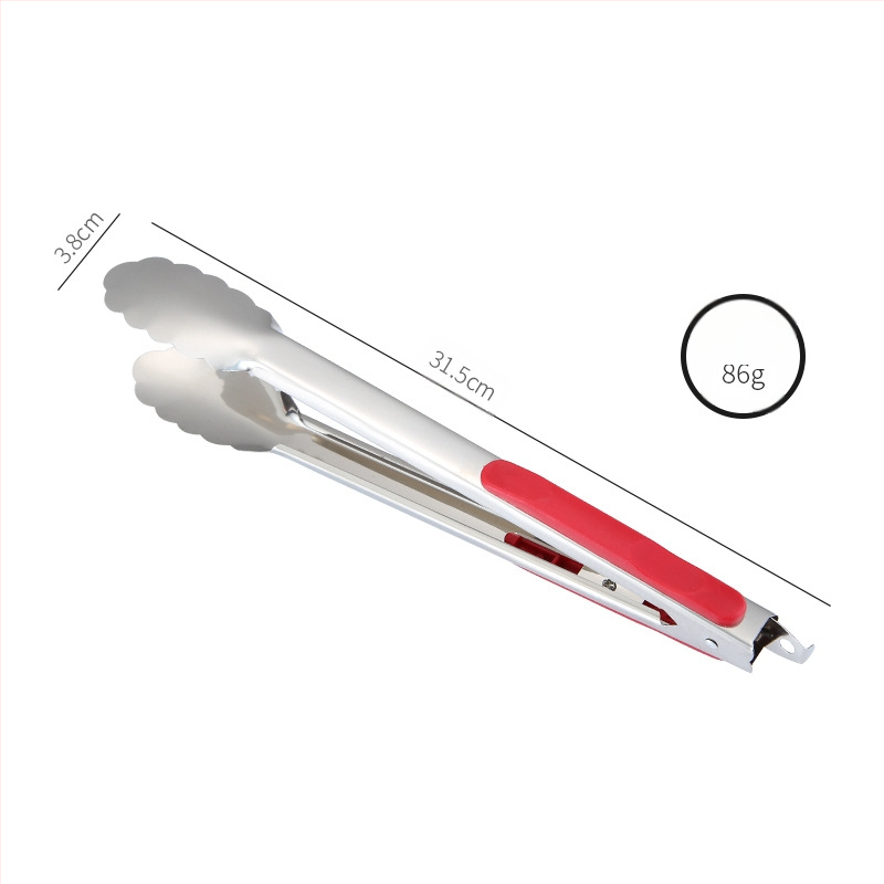 Raudonos rankenos nerūdijančio plieno maisto klipsos, neslystantis, atsparus aukštoms temperatūroms, daugiafunkcinis virtuvės klipsas duonai ir daržovėms, dydžiai 9, 12 arba 14 colių
