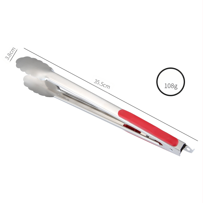 Raudonos rankenos nerūdijančio plieno maisto klipsos, neslystantis, atsparus aukštoms temperatūroms, daugiafunkcinis virtuvės klipsas duonai ir daržovėms, dydžiai 9, 12 arba 14 colių