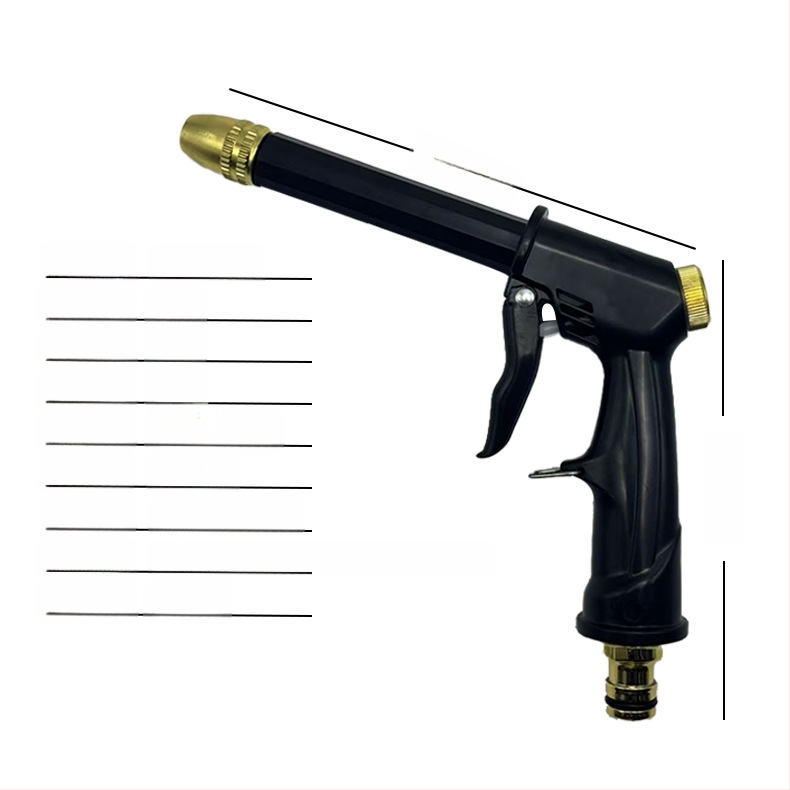 Augstā spiediena auto mazgāšanas pistole, galvai ar alumīnija un vara pārklājumu, korpuss un rokturis no inženierplastmasas, ūdens spiediens no krāna, svars 0,098 kg