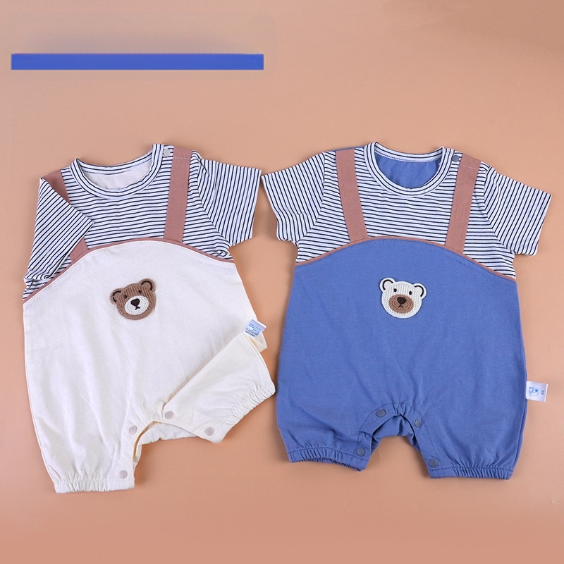 Βρεφικό ολόσωμο φορμάκι με κοντά μανίκια, ελαφρύ βαμβάκι 95%, καλοκαιρινό για νεογνά, 0–12 μηνών