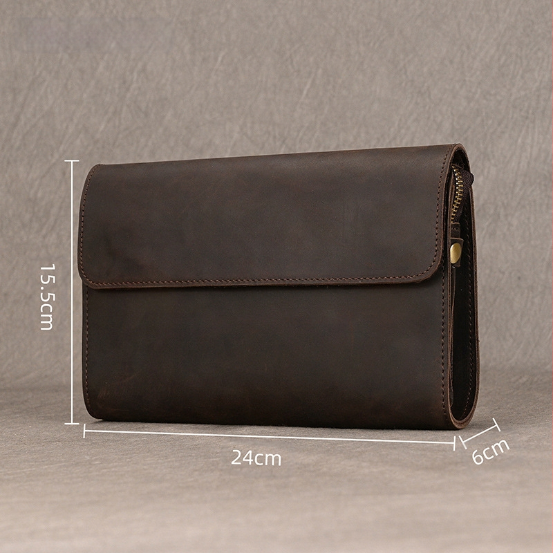 Vyrinė klutch rankinė iš Crazy Horse odos su magnetiniu užsegimu, natūrali oda, vidinė oda