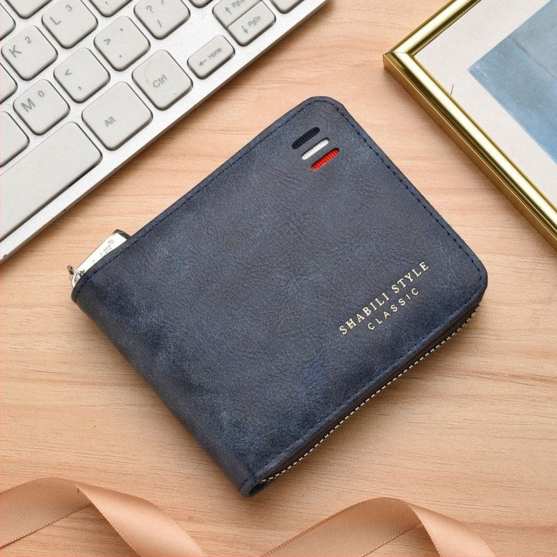 Дълъг мъжки портфейл с цип, голяма вместимост, 8 отделения за карти, полиестерна материя, PU подплата