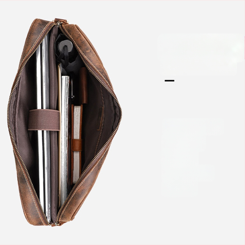 Verslo rankinė iš natūralios odos su Crazy Horse oda, vieno tono, poliesterio-pamudo pamušalas, atspari vandeniui, Fu Heng