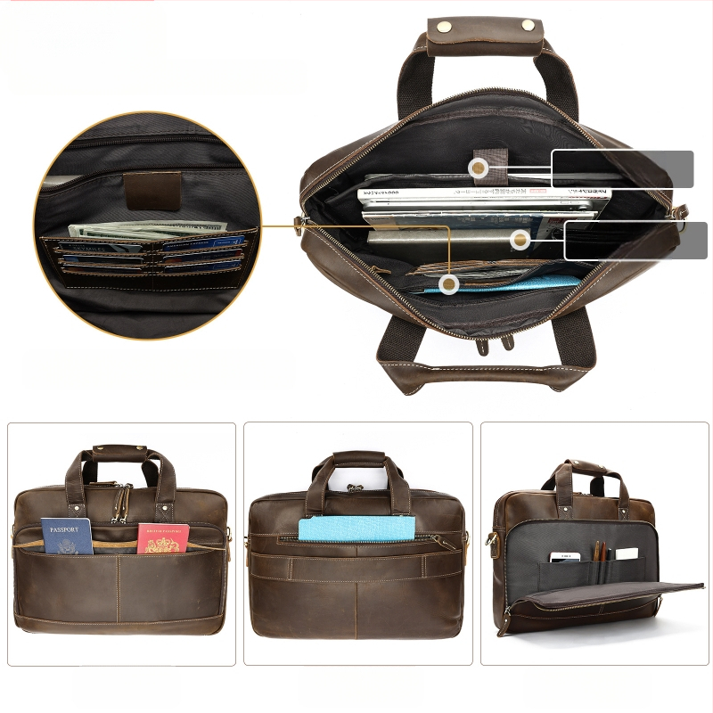 Vyrinė Crazy Horse odos verslo rankinė — didelis talpa, rankiniu būdu nešiojama, retro stilius, patvari