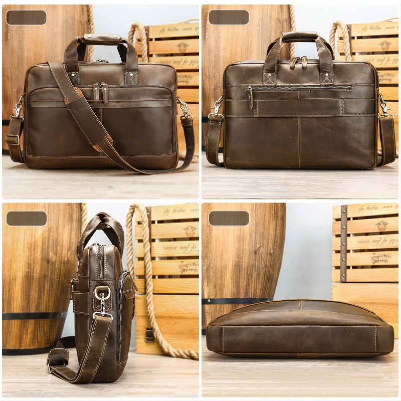 Vyrinė Crazy Horse odos verslo rankinė — didelis talpa, rankiniu būdu nešiojama, retro stilius, patvari