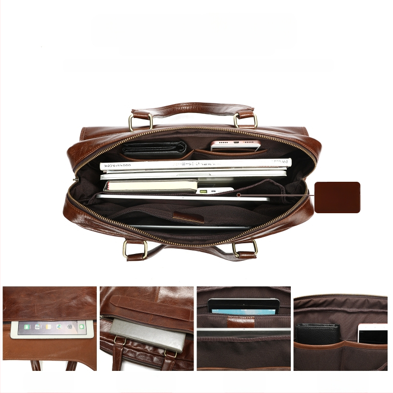 Vyrinė odinė verslo rankinė nešiojimui — miesto stilius, viršutinė odos danga, poliesterio pamušalas, atspari vandeniui