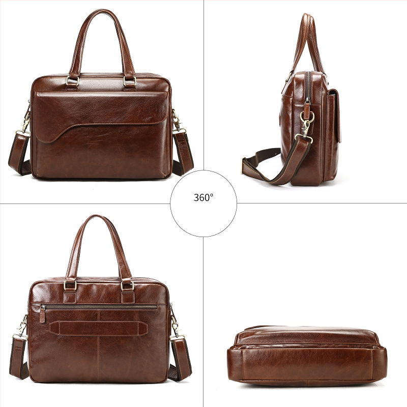 Vyrinė odinė verslo rankinė nešiojimui — miesto stilius, viršutinė odos danga, poliesterio pamušalas, atspari vandeniui