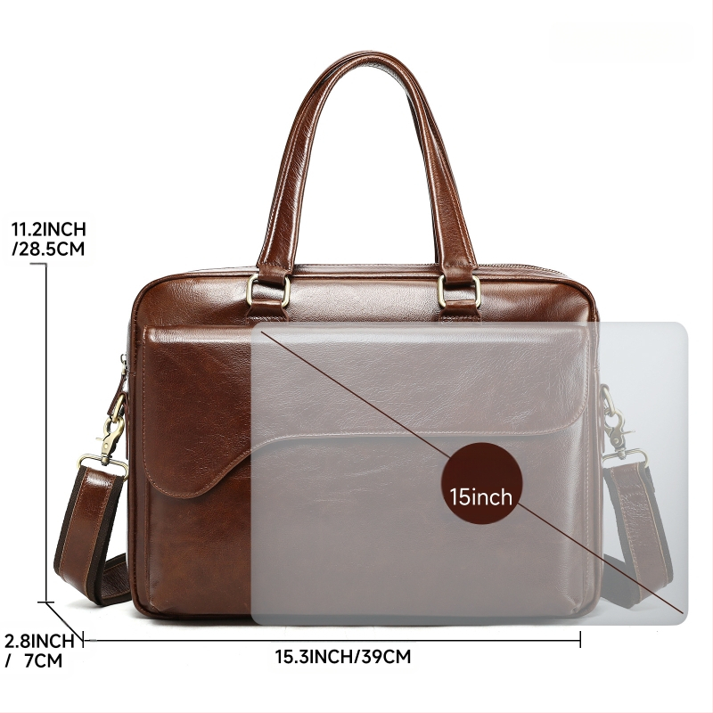 Vyrinė odinė verslo rankinė nešiojimui — miesto stilius, viršutinė odos danga, poliesterio pamušalas, atspari vandeniui