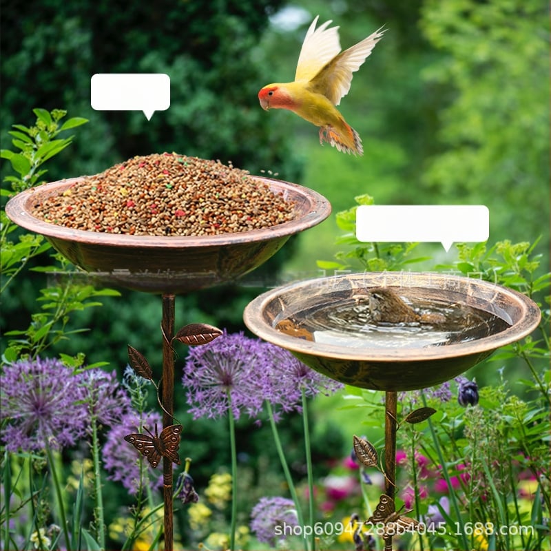 Geležinė sodo lesyklėlė ir paukščių vonelė - Vintage Amerikos stilius, 4 dalių komplektas