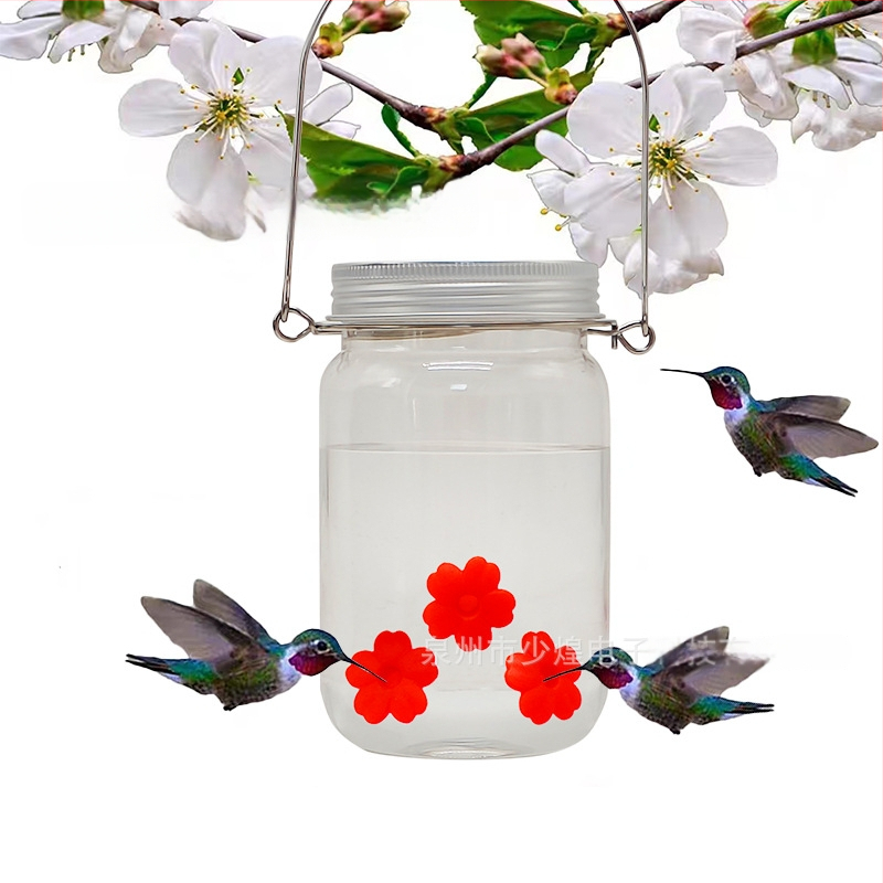 Kolibrių vandens tiekėjas su skaidriu puodeliu, Mason jar stilius, lauko naudojimui, mygtuko valdymas, IP44