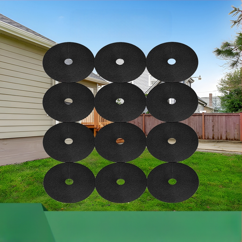 Apskritas neaustas audinys piktžėlių prevencijai sode – sodo audinys, naudojimas: piktžolių prevencija aplink augalus, vidinis ir išorinis skersmuo pagal užsakymą, tarnavimo laikas 5–8 metai