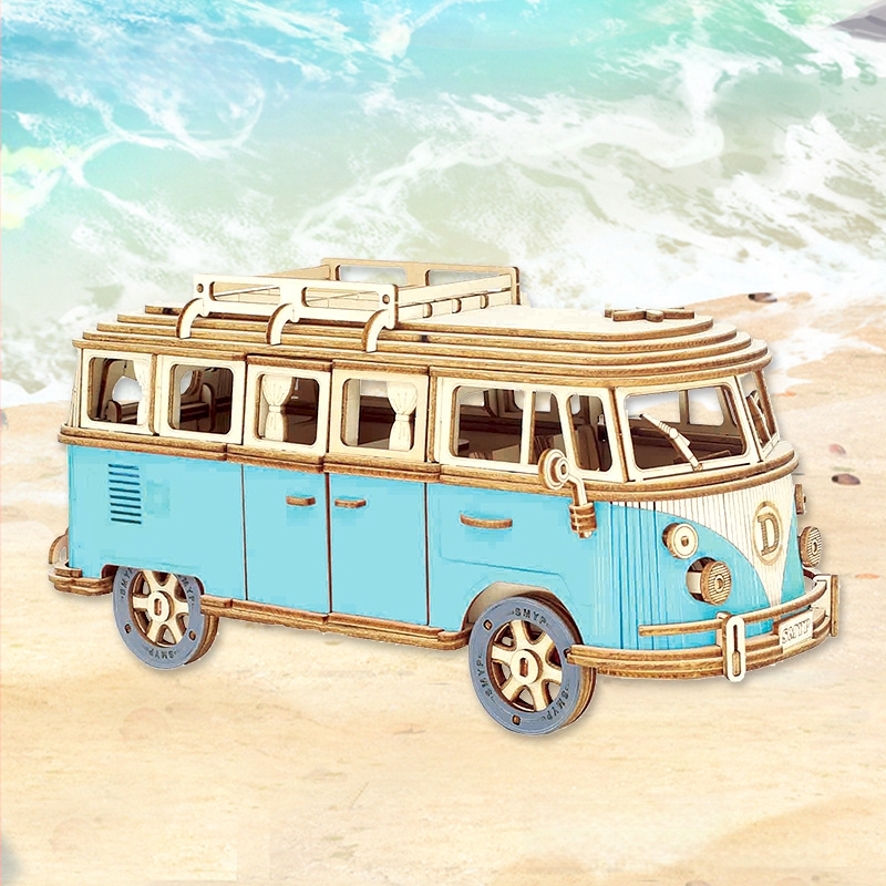 Medinis 3D dėlionės kemperio automobilio modelis, DIY surenkamas žaislas vaikams 7–14 m., pritaikomas paveikslėlis