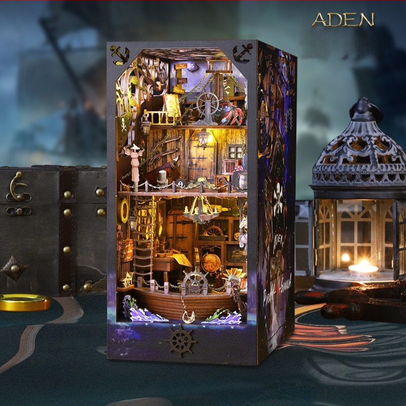 Дървен DIY архитектурен модел на къща – сглобен, с вградени светлини и звук, батерийно захранване