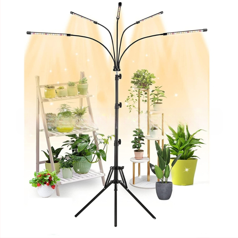 Vidaus augimo lempos su penkių vamzdelių laikikliu ir tripodu, pilnas spektras, nuotolinis valdymas; 100 LED, 1500 lm, IP44, PF 0.98