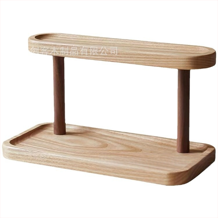 Ξύλινο επιτραπέζιο ράφι αποθήκευσης — διπλού επιπέδου, πολυλειτουργικός οργανωτής για καλλυντικά, αρώματα και κοσμήματα | Μοντέρνο μινιμαλιστικό στυλ