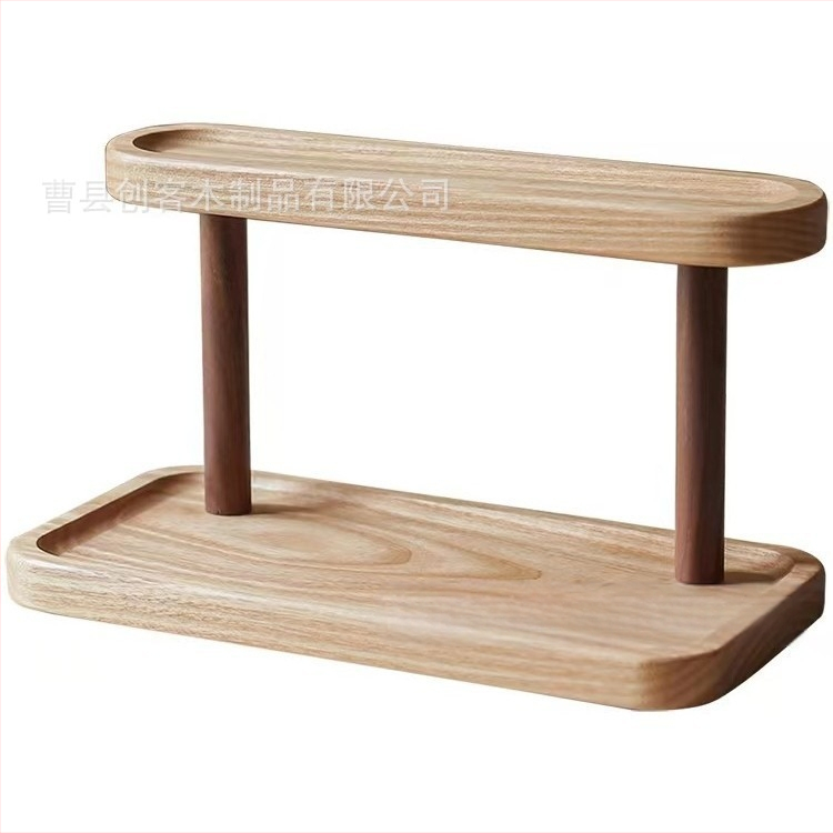 Ξύλινο επιτραπέζιο ράφι αποθήκευσης — διπλού επιπέδου, πολυλειτουργικός οργανωτής για καλλυντικά, αρώματα και κοσμήματα | Μοντέρνο μινιμαλιστικό στυλ