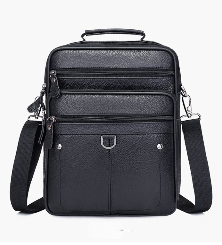 Vīriešu ādas plecu soma - īsta āda, pirmās kārtas govju āda, poliestera oderējums, biznesa pārvadāšanas stils, modelis 6008