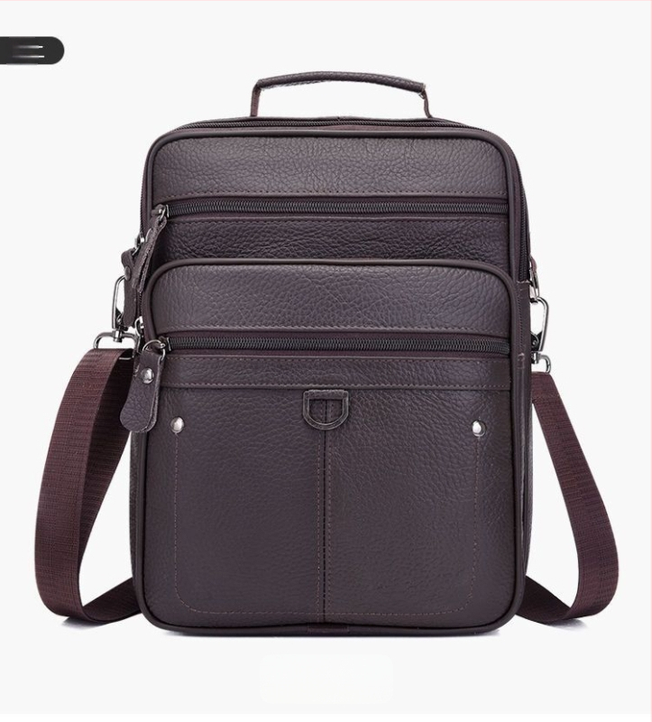 Vīriešu ādas plecu soma - īsta āda, pirmās kārtas govju āda, poliestera oderējums, biznesa pārvadāšanas stils, modelis 6008