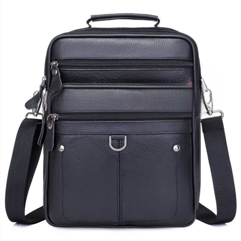 Vīriešu ādas plecu soma - īsta āda, pirmās kārtas govju āda, poliestera oderējums, biznesa pārvadāšanas stils, modelis 6008