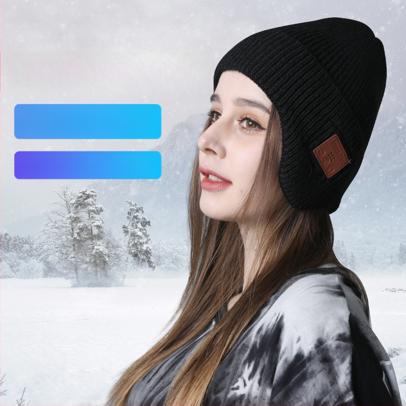 Bluetooth beanie kepurė su ausų apsauga lauko žiemai - 5.0, 15 m diapazonas, >8 val. baterija, stereo ausinės