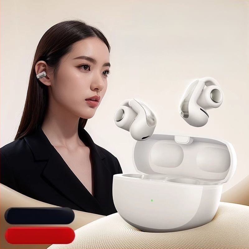 V12 išmaniosios vertimo ausinės su ausies klipu, Bluetooth 5.4, 15 m diapazonas, IPX5 atsparumas vandeniui, veikimo laikas 4–8 val.