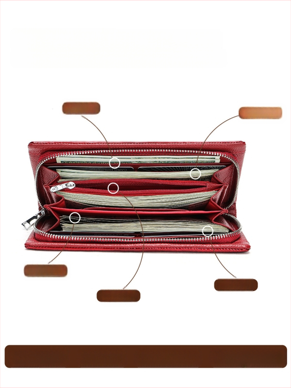 Дамски дълъг портфейл от естествена кожа, лакована кожа с крокодилен модел, голям капацитет, множество отделения за карти, водоустойчив