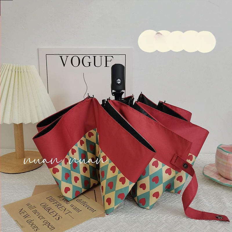 Moteriškas skėtis nuo saulės ir lietaus su automatiniu atidarymu, UPF >50, spindulys 50–55 cm, plastikinė rankena, logotipo spausdinimo galimybė